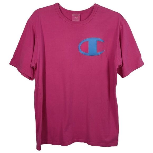 Champion Pink Reverse Weave Big C Short Sleeve T-Shirt Large - Picture 1 of 6